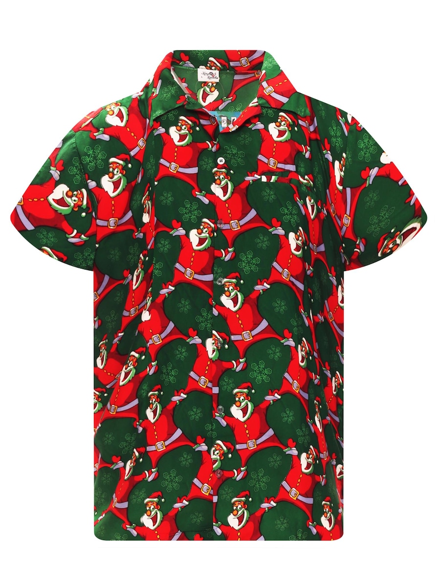 

Рубашка на пуговицах классического кроя King Kameha Christmas Laughing Santa, зеленый