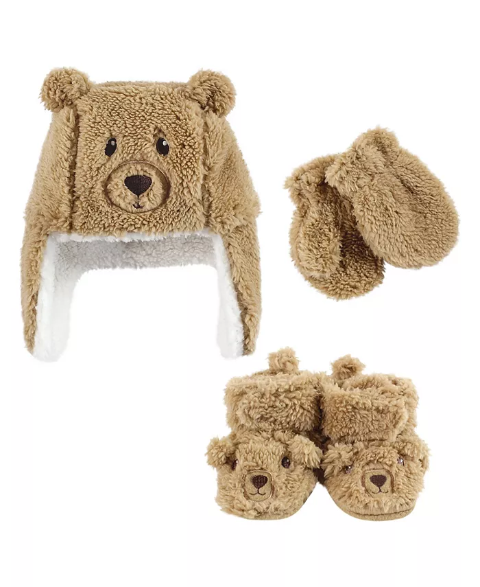 

Детский унисекс зимний комплект из 3 предметов: шапка с ушками, варежки и плюшевые пинетки Hudson Baby, мультиколор