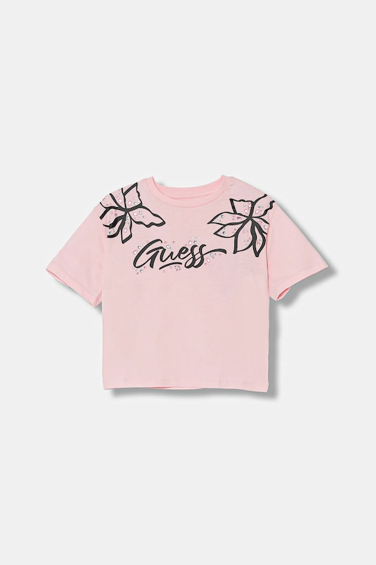 

Детская хлопковая футболка Guess, розовый