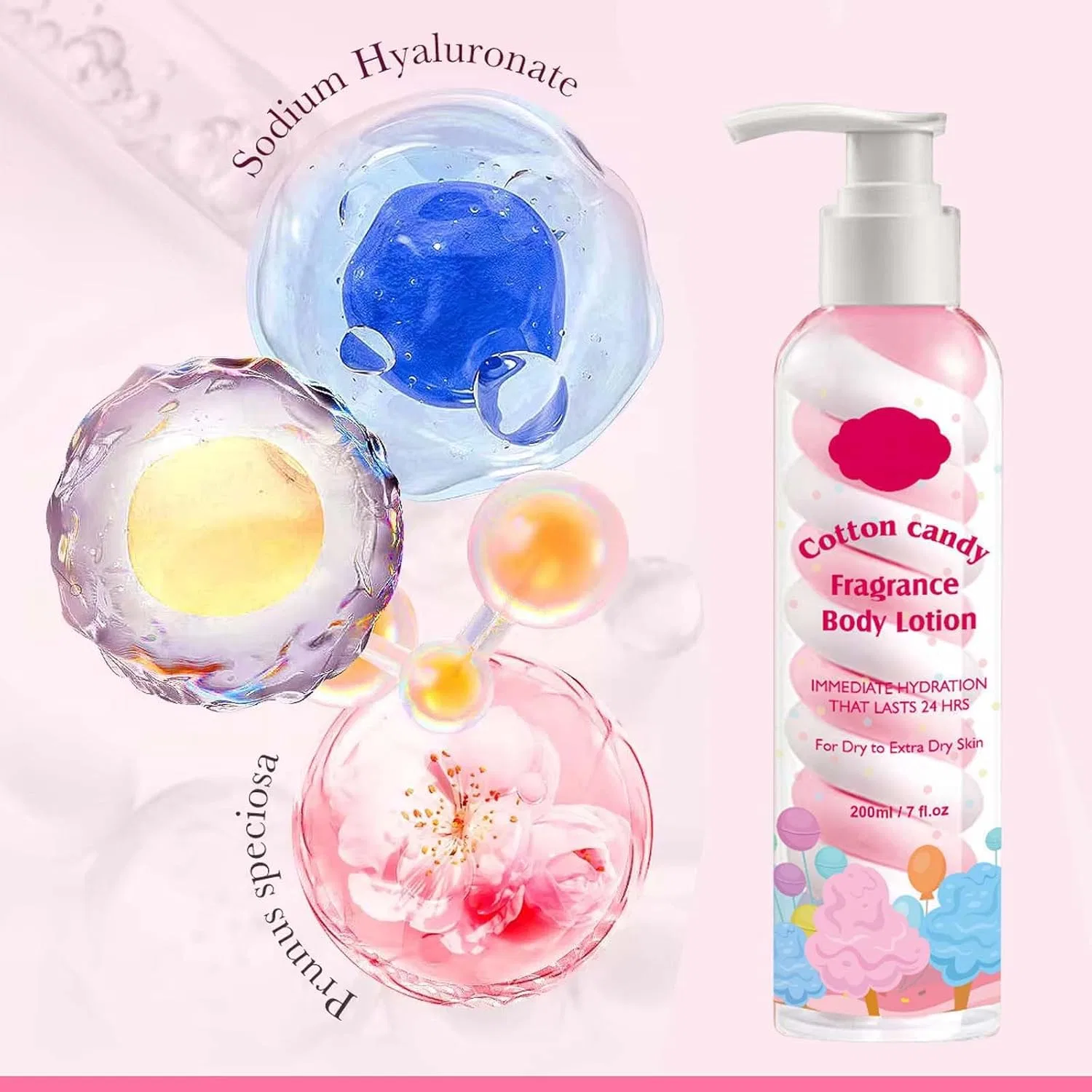 Увлажняющий лосьон для тела Cotton Candy с ароматом сахарной ваты, 200 мл Générique — фото 4