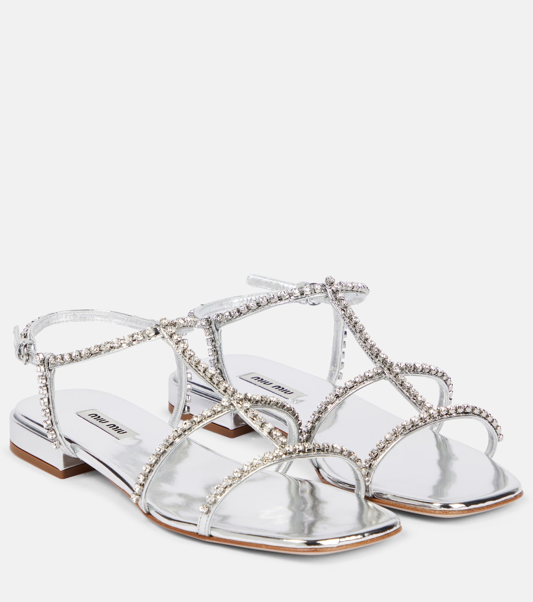 Декорированные кожаные сандалии Miu Miu, Argento