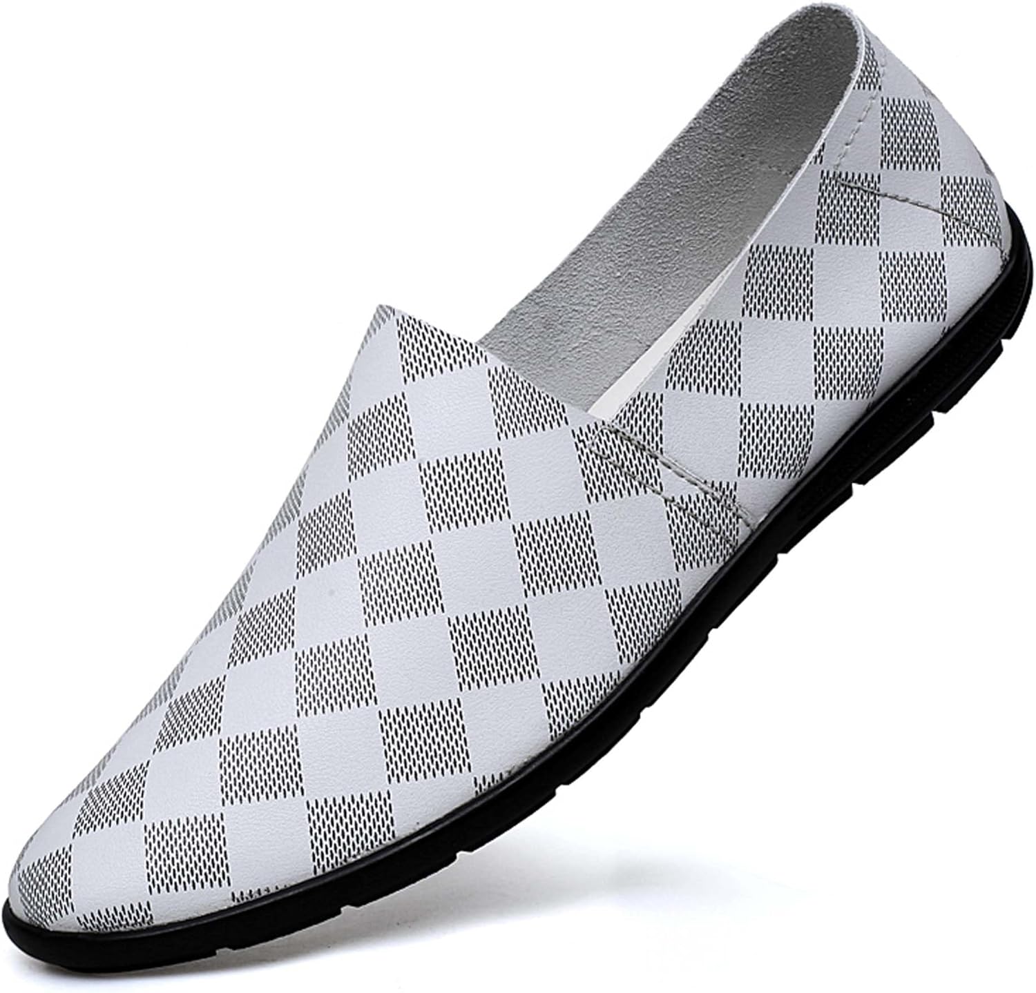 

Мужские премиальные кожаные лоферы, модные, с простой квадратной клеткой, плоские, повседневные кожаные туфли, легкие, мягкие, износостойкие, нескользящие, подходят для ношения в течение всего дня Vtiao, белый