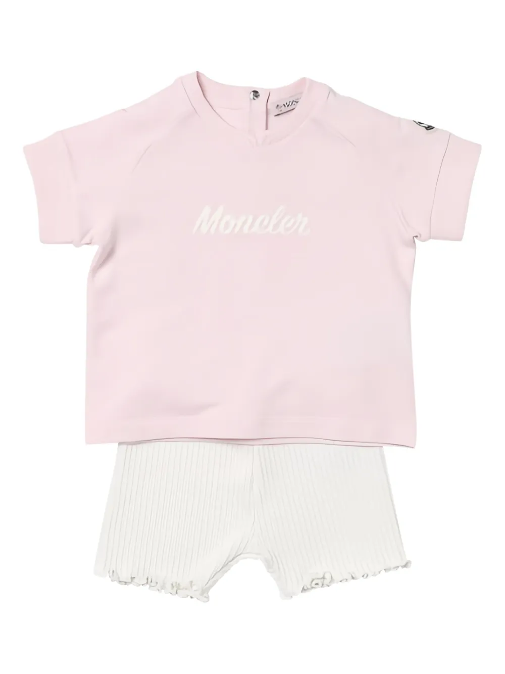

Комплект из футболки и шортов с вышитым логотипом Moncler Enfant, розовый