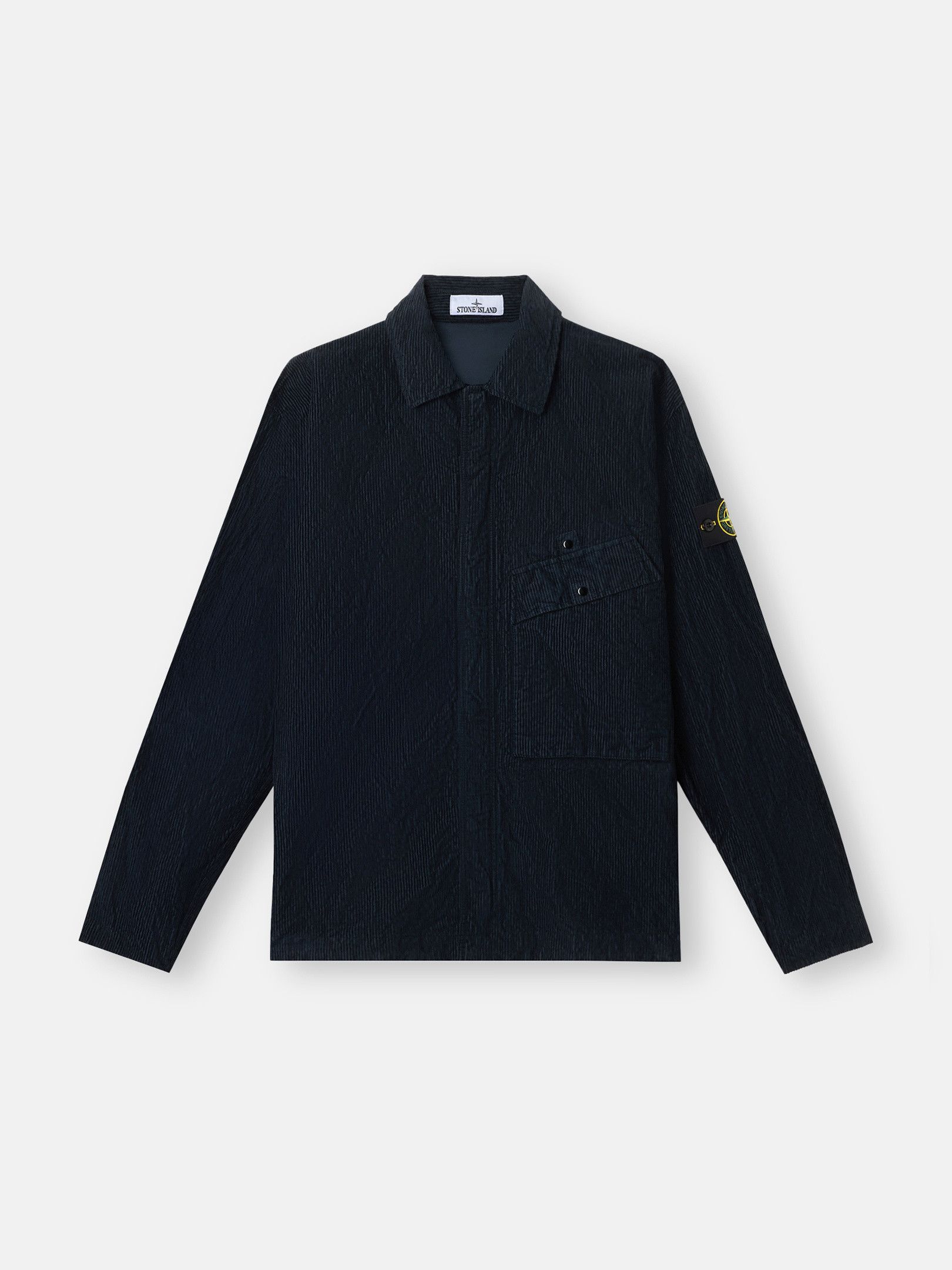 

Удобная рубашка с нагрудным карманом и двусторонней молнией Stone Island 1200020 WRINKLED CORDUROY 500-TC, Navy Blue