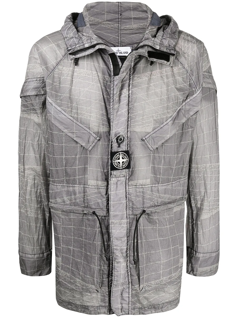 

Легкая куртка с абстрактным принтом и капюшоном Stone Island, серый
