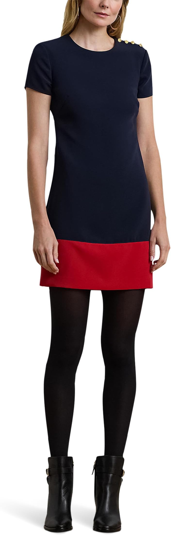 

Платье Lauren Ralph Lauren Two-Tone Button-Trim Crepe Shift Dress, цвет Lauren Navy/Festive Red