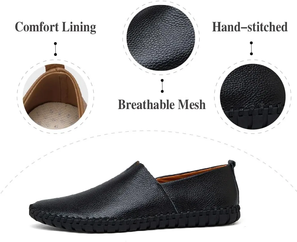Лоферы кожаные Mens Non-Slip Loafers Leather Fashion Casual Shoes Outdoor Comfortable Walking Shoes Lightweight Oxfords, Black Asifn — фото 3