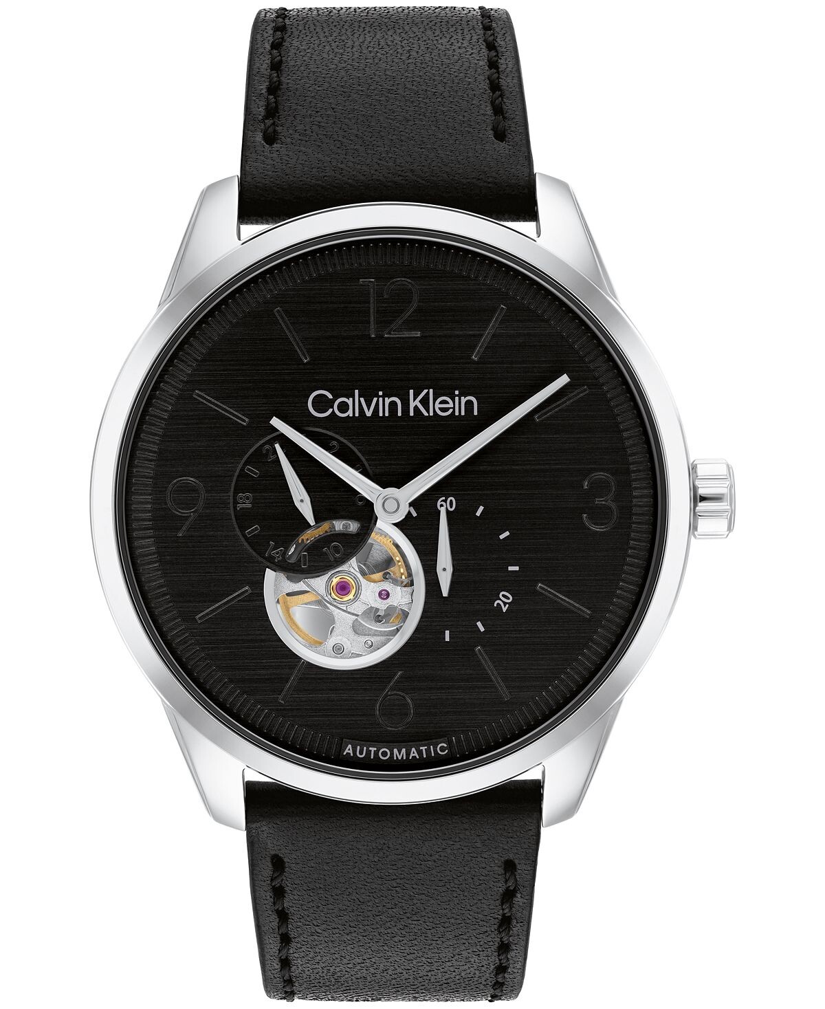 

Мужские автоматические часы с черным кожаным ремешком, 44 мм Calvin Klein