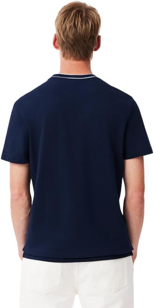 Lacoste Мужская футболка стрейч-пике с полосатым воротником, Navy Blue — фото 3