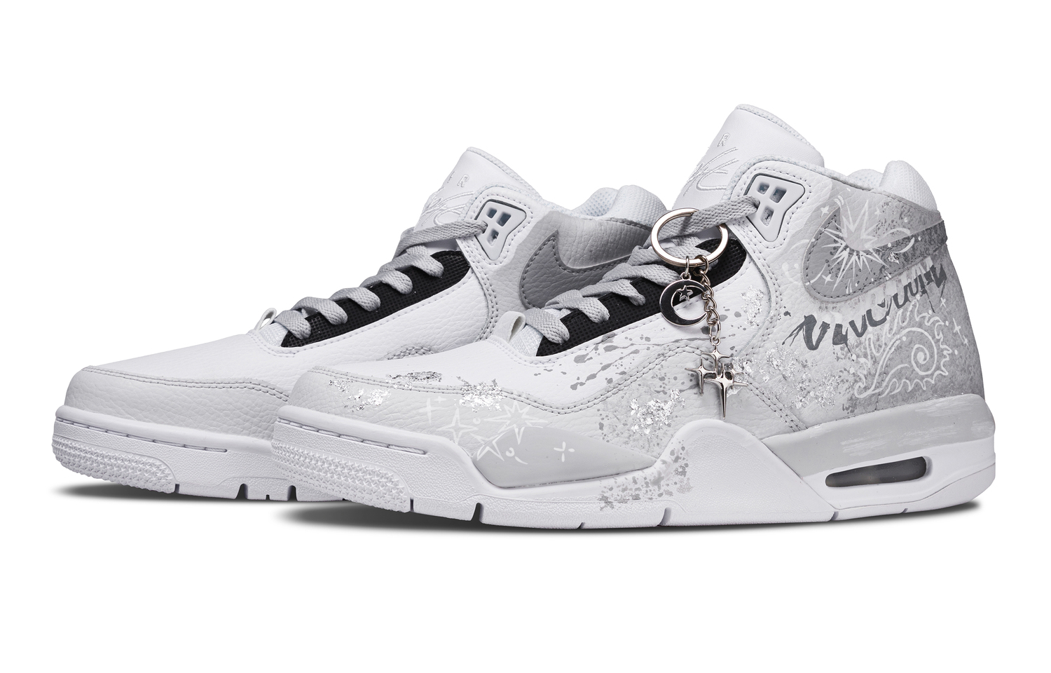 Nike Кроссовки Flight Legacy Silver Star Graffiti Coverage Impact Resistant Height Increasing Mid top Vintage Basketball Shoes — фото 4