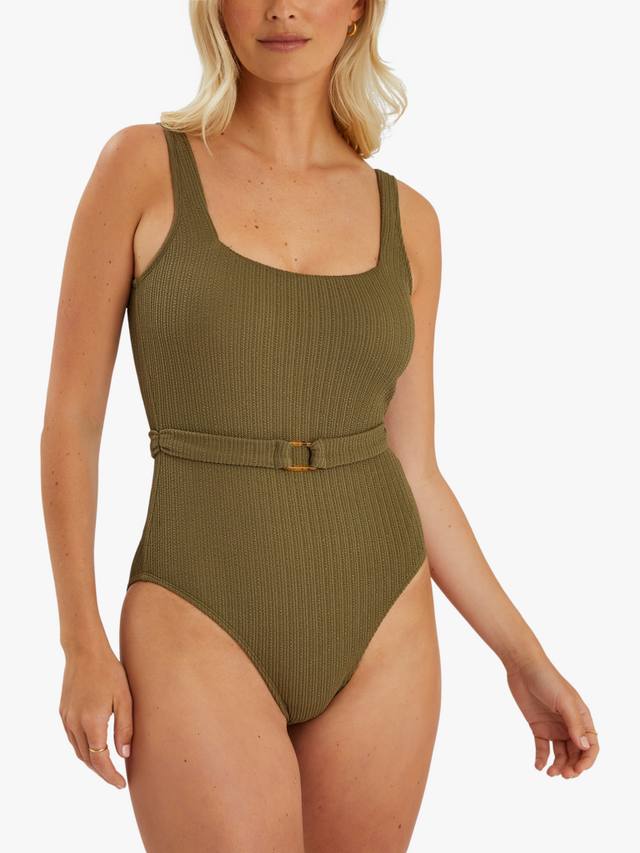 

Текстурированный слитный купальник с поясом Accessorize, Khaki