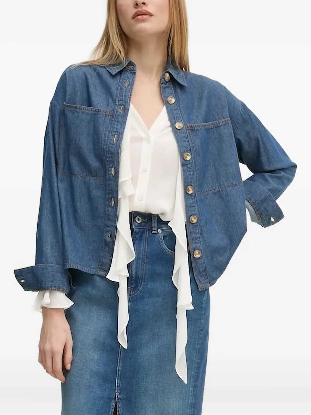 

Джинсовая рубашка с накладными карманами Pedro Del Hierro, синий