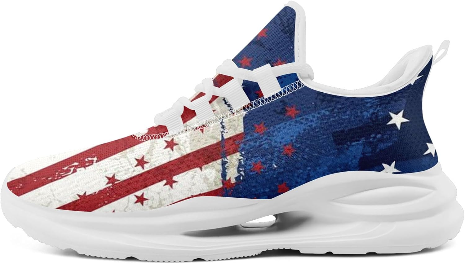 

Мужские беговые кроссовки с сеткой, дизайн с американским флагом для патриотических энтузиастов и ветеранов Onegam, белый/красный/синий