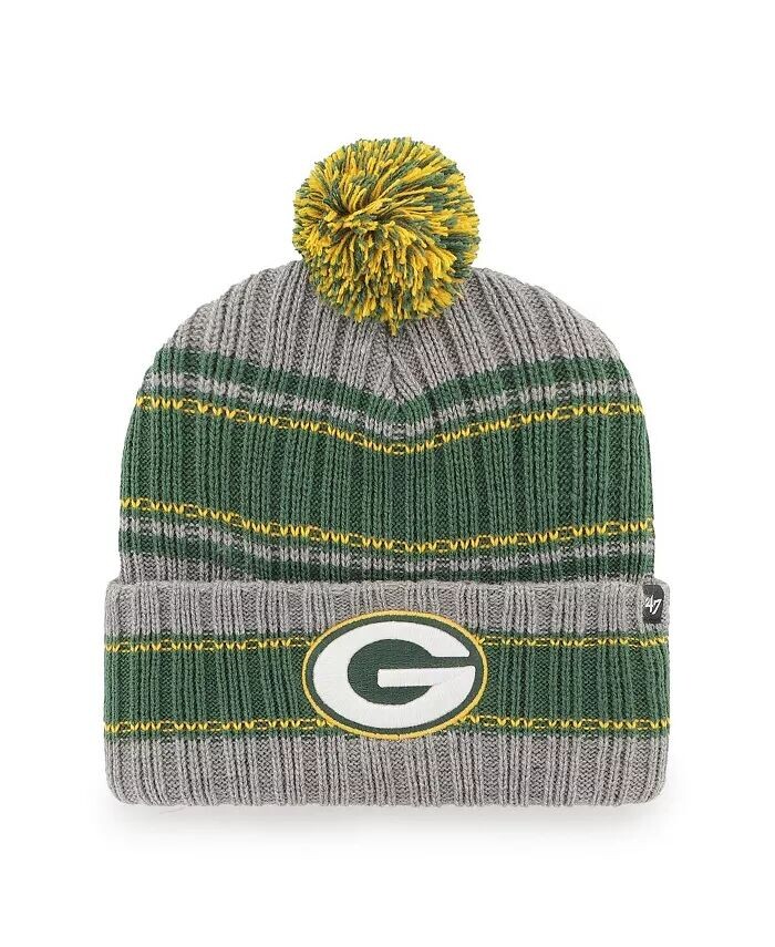 

Мужская графитовая вязаная шапка Green Bay Packers Rexford с манжетами и помпоном '47 Brand