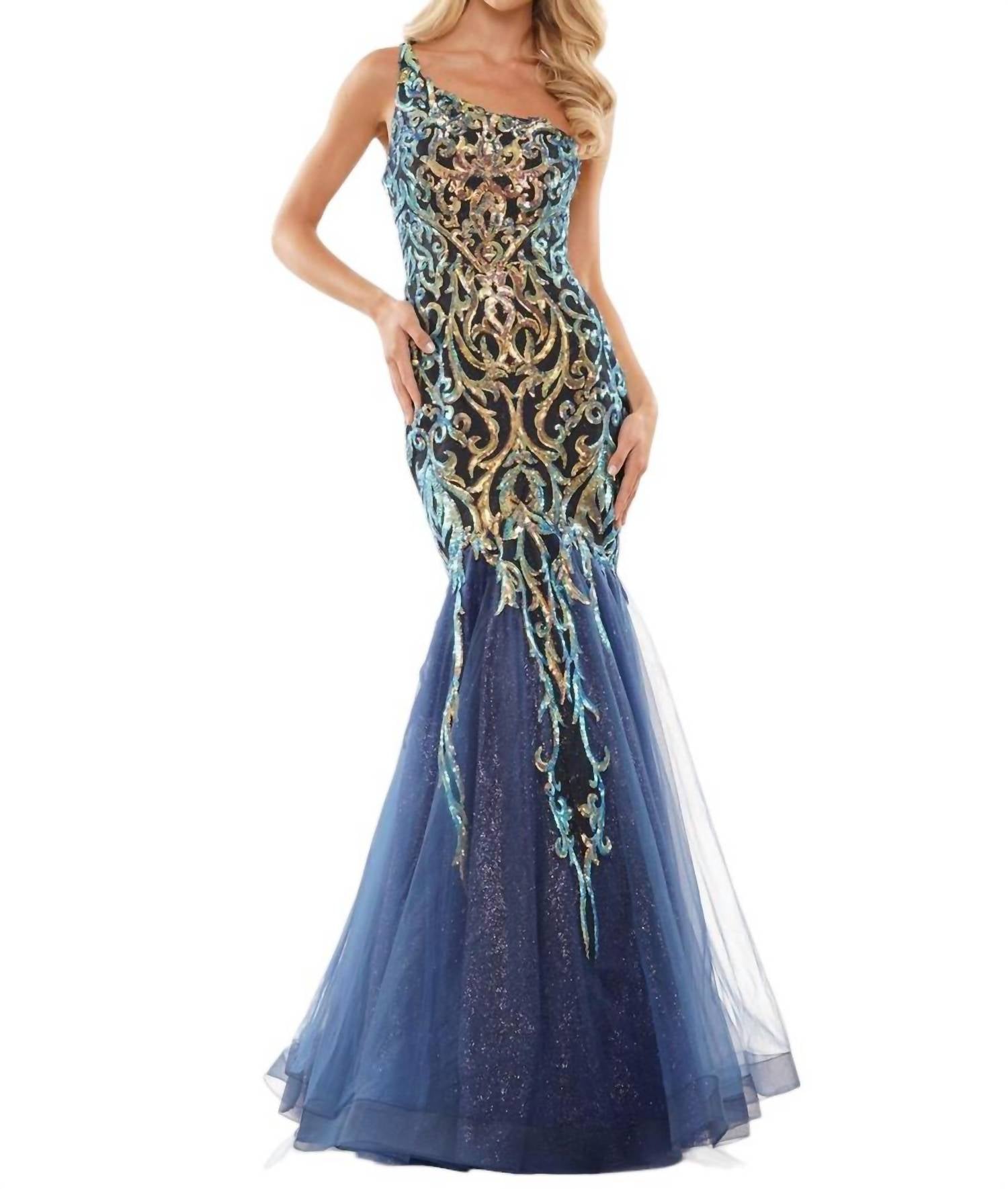 

Вечернее платье-русалка на одно плечо в темно-синем цвете COLORS DRESS
