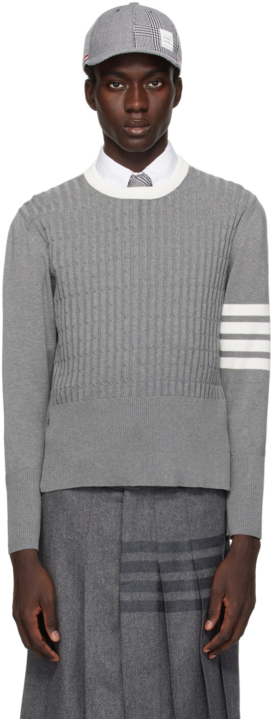 

Серый свитер с 4 полосками Thom Browne, цвет Light grey