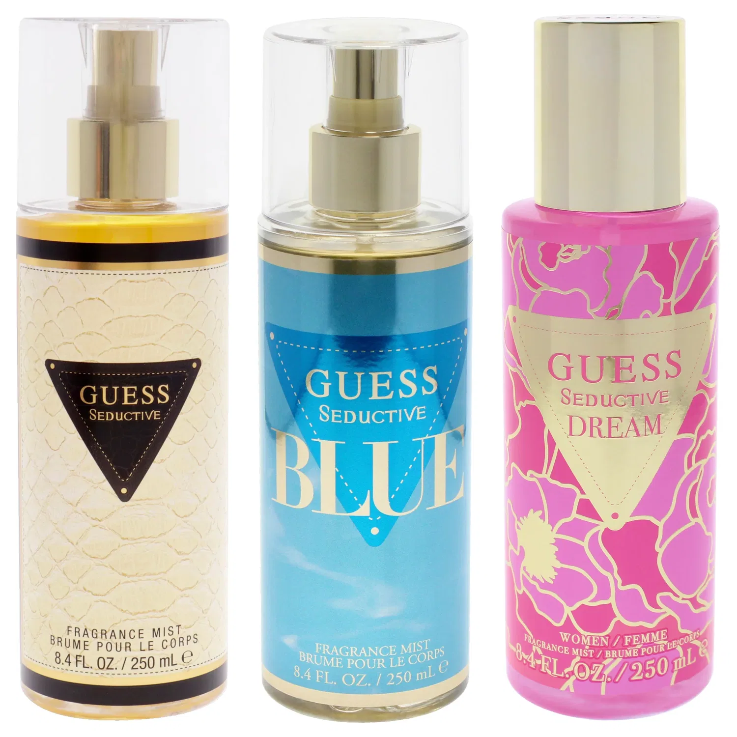 Набор Guess Seductive Kit от Guess для женщин - комплект из 3 предметов: парфюмерный спрей 8,4 унции, парфюмерный спрей 8,4 унции - синий, парфюмерный спрей 8,4 унции - Dream