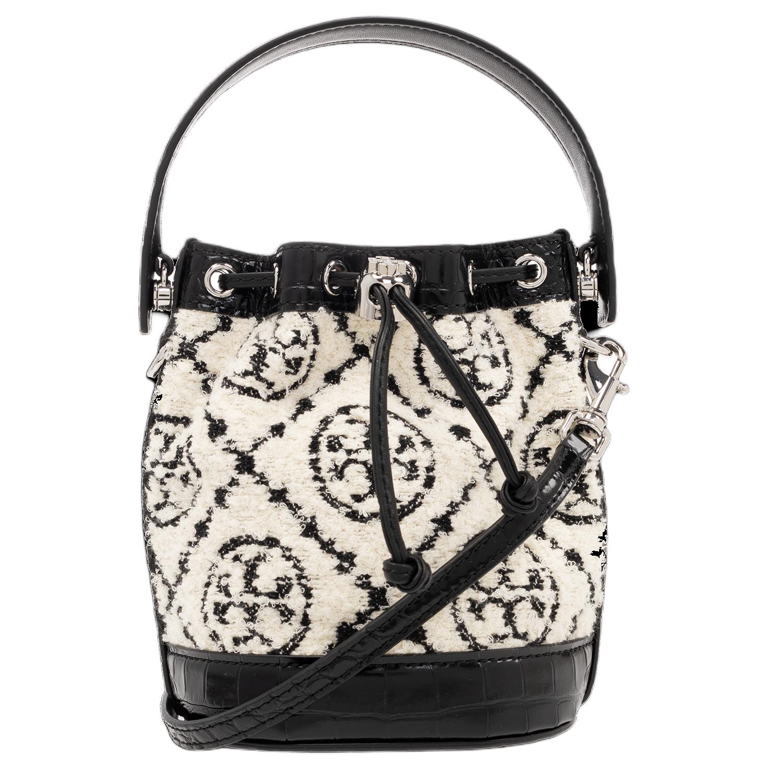 

Сумка-ведро мини T Monogram с кожаной пряжкой, женская черная TORY BURCH