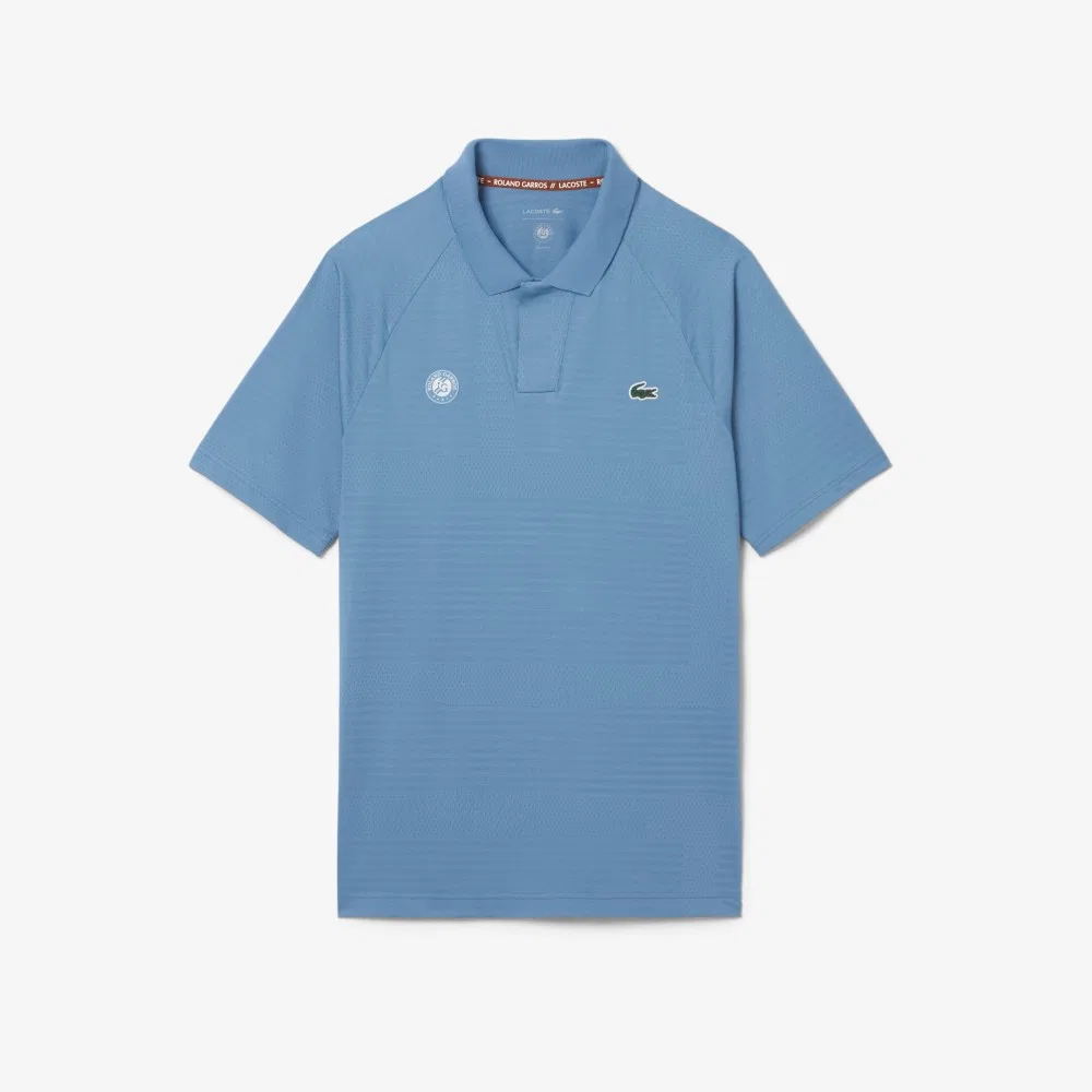 Мужская поло-рубашка Roland Garros с изменённым воротником синяя от Lacoste