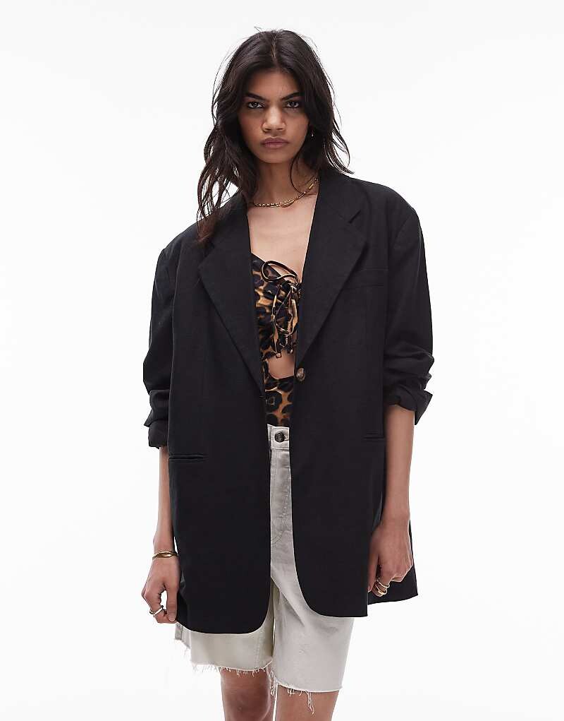 

Topshop — пиджак оверсайз из прочного черного льна