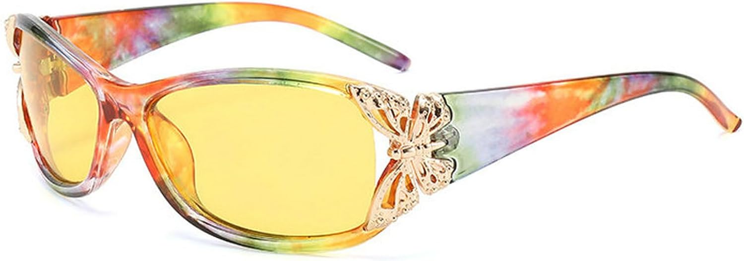 

COTIA Квадратные модные поляризованные солнцезащитные очки в стиле Y2K для женщин, стильные солнцезащитные очки с обтекаемой формой и декором в виде бабочек, Rainbow Yellow