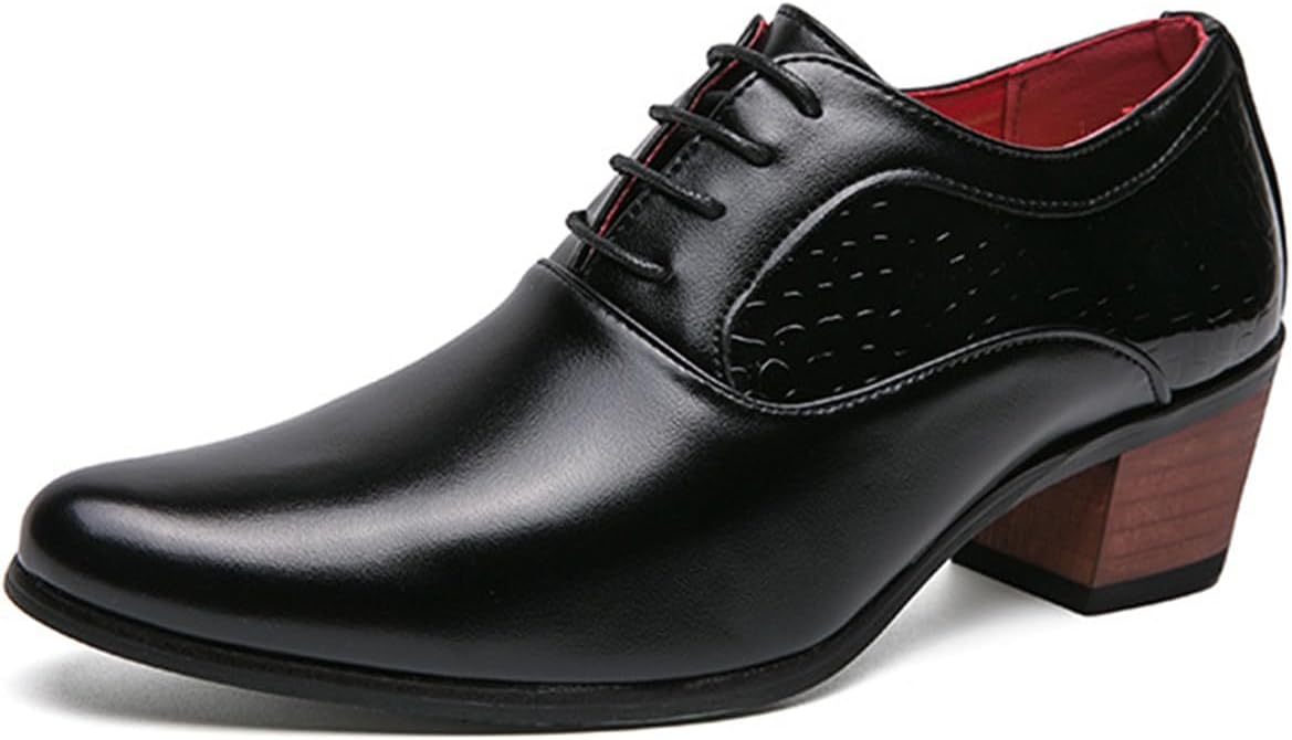 

Мужские дерби оксфорды Классические с шнуровкой, низкий верх, заостренный носок, тисненый, массивный высокий каблук, деловые и свадебные туфли Abborora, черный