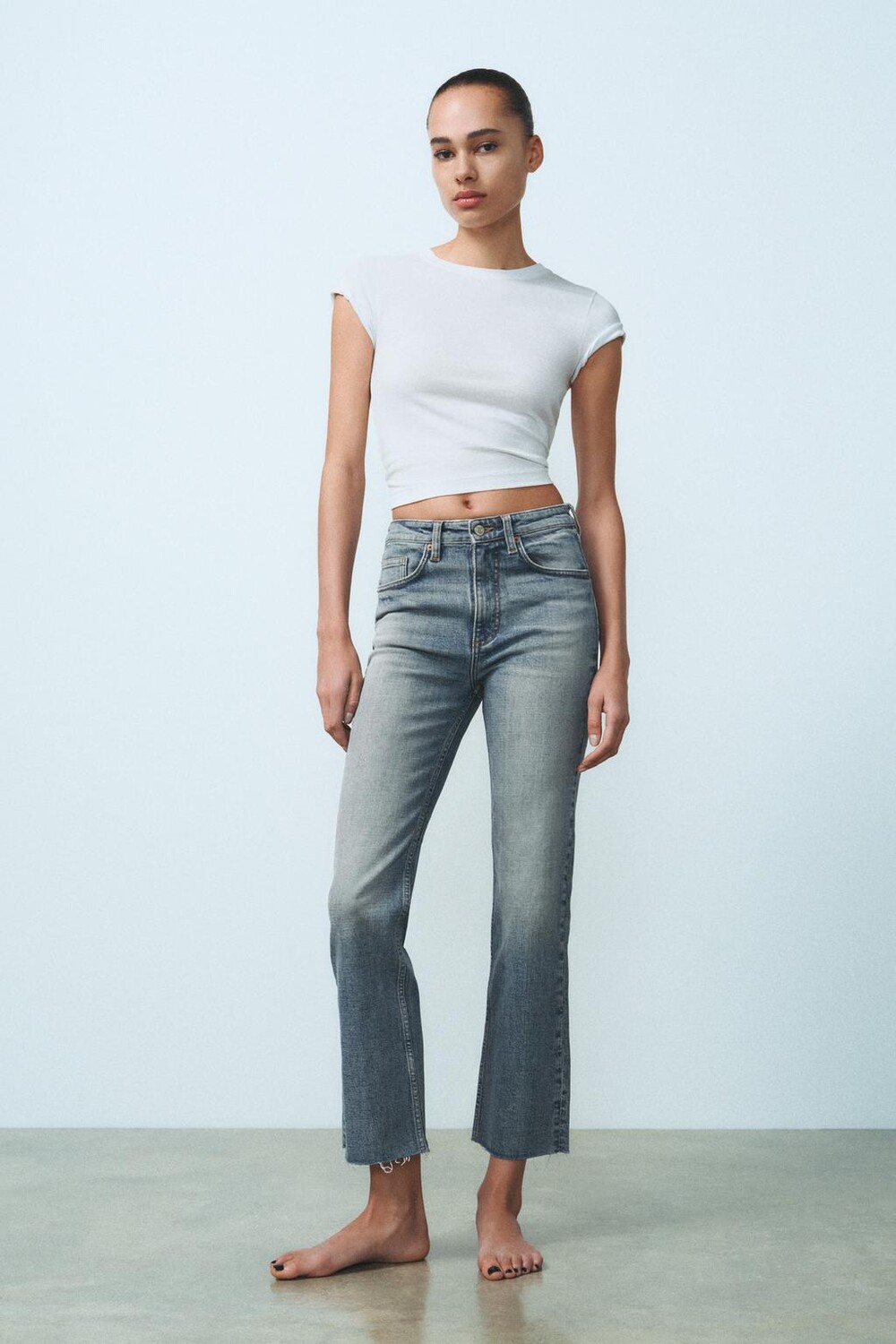 

Укороченные джинсы TRF с высокой талией ZARA, синий