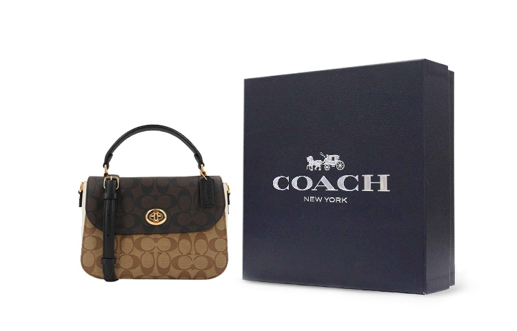 

COACH Марли холщовая с кожаной маленькая квадратная сумка