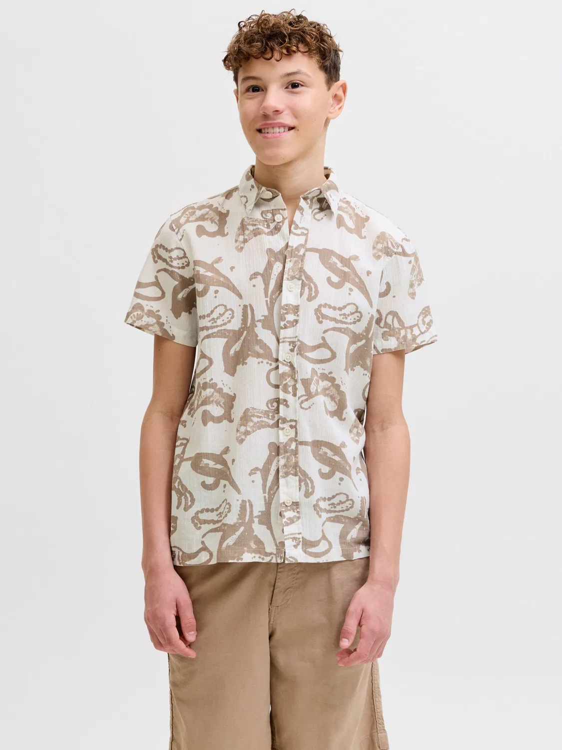 Удобная рубашка на пуговицах Jack & Jones Junior, White — фото 2