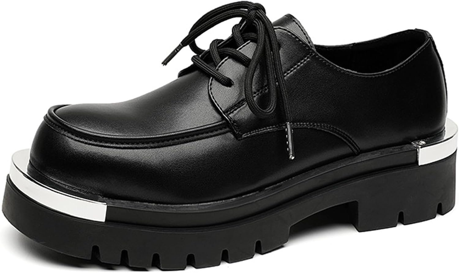 

Мужские кожаные туфли-оксфорды на платформе с металлической пластиной, модные, с круглым носком, на шнуровке, с противоскользящей подошвой, с приподнятым массивным каблуком, дерби, офисные, деловые, туфли Yherohg, черный