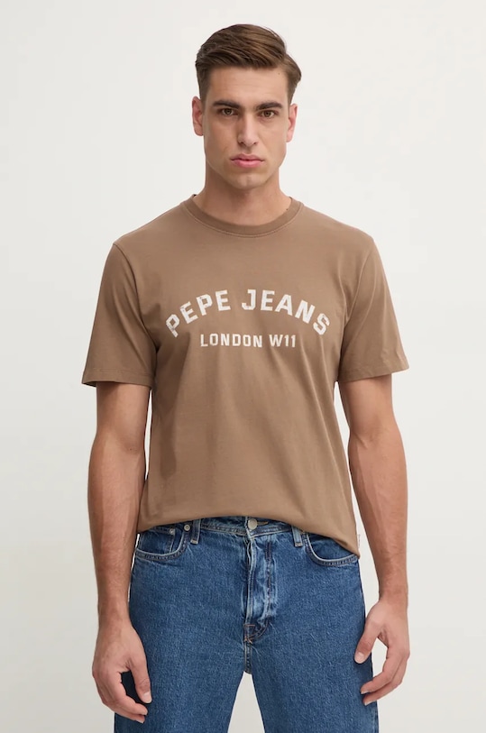 

Хлопковая футболка ALDRIDGE Pepe Jeans, коричневый