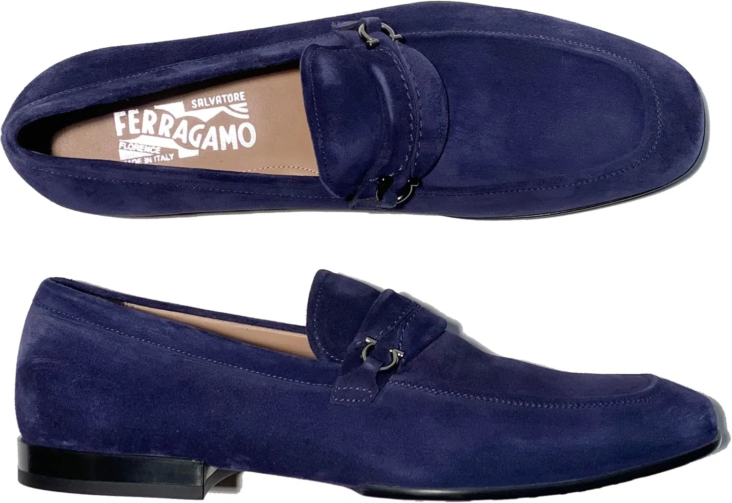 Лоферы из замши Salvatore Ferragamo, синие — фото 3