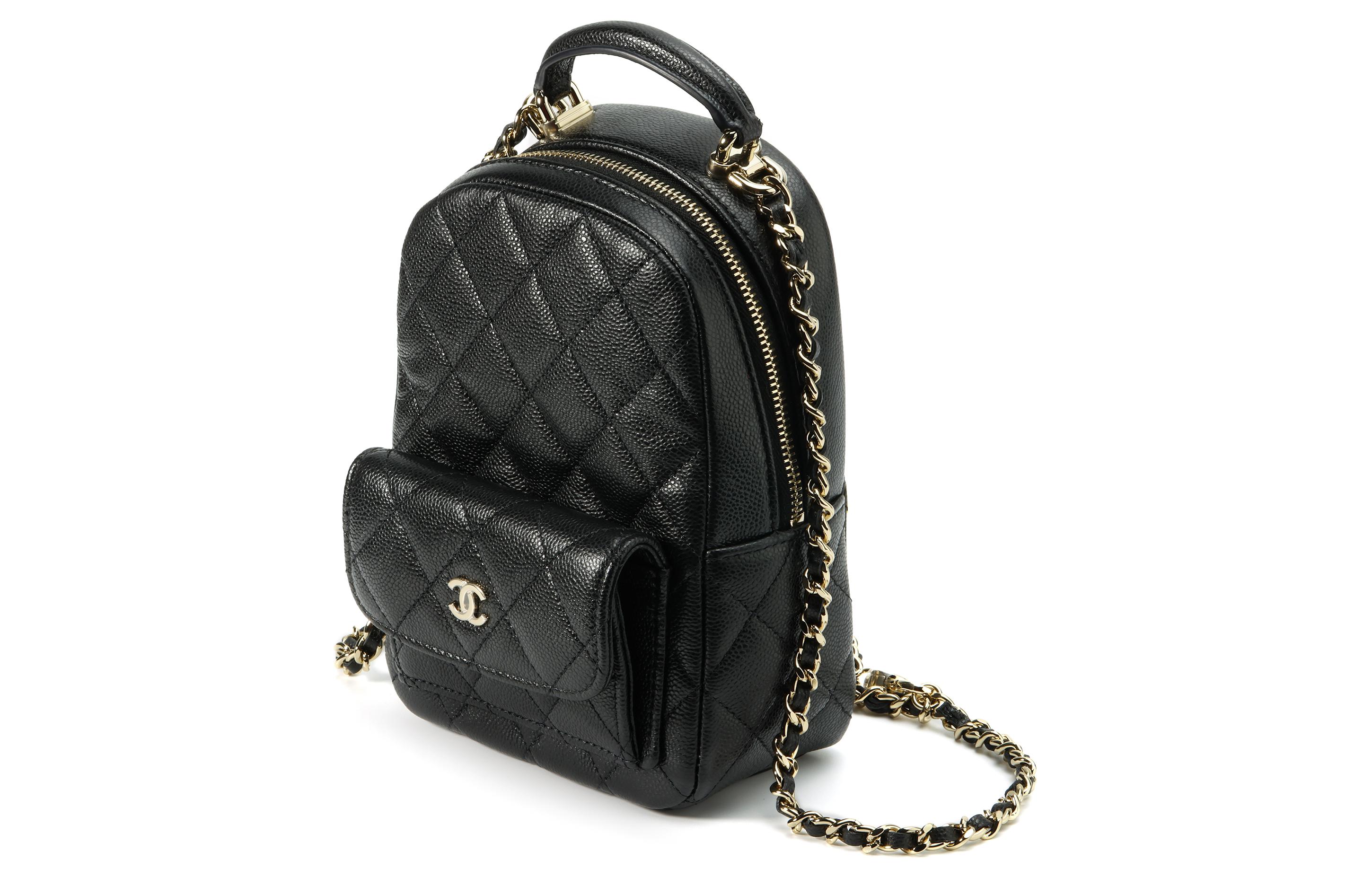 CHANEL Миниатюрный женский рюкзак из зернистой кожи черный — фото 2