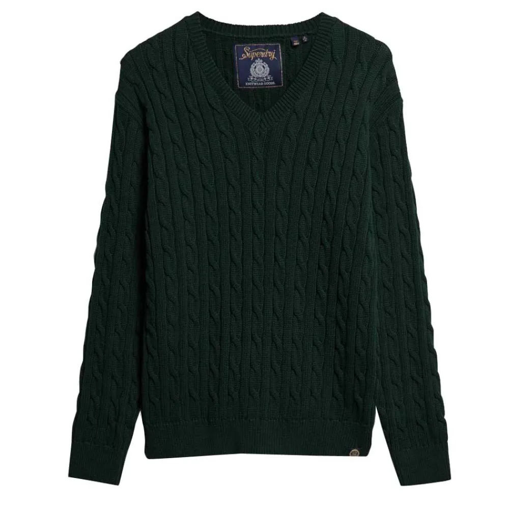 

Свитер Superdry Cable v neck, зеленый