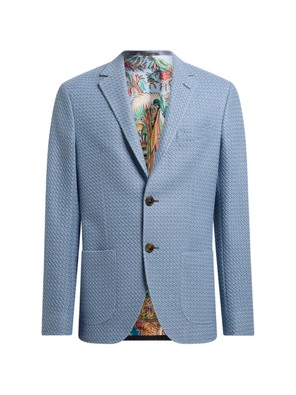 Однобортный хлопковый пиджак с микроузором Etro, синий