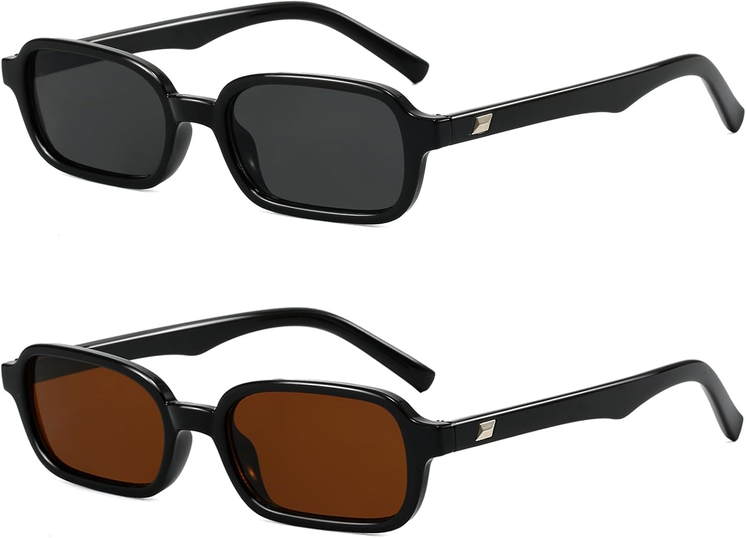 

Солнцезащитные очки в стиле ретро прямоугольной формы для женщин и мужчин. Модные солнцезащитные очки в стиле 90-х, маленькие квадратные, дизайнерские винтажные модели 2025 года Breaksun, Z 2pack (a Black/Brown+black/Grey)