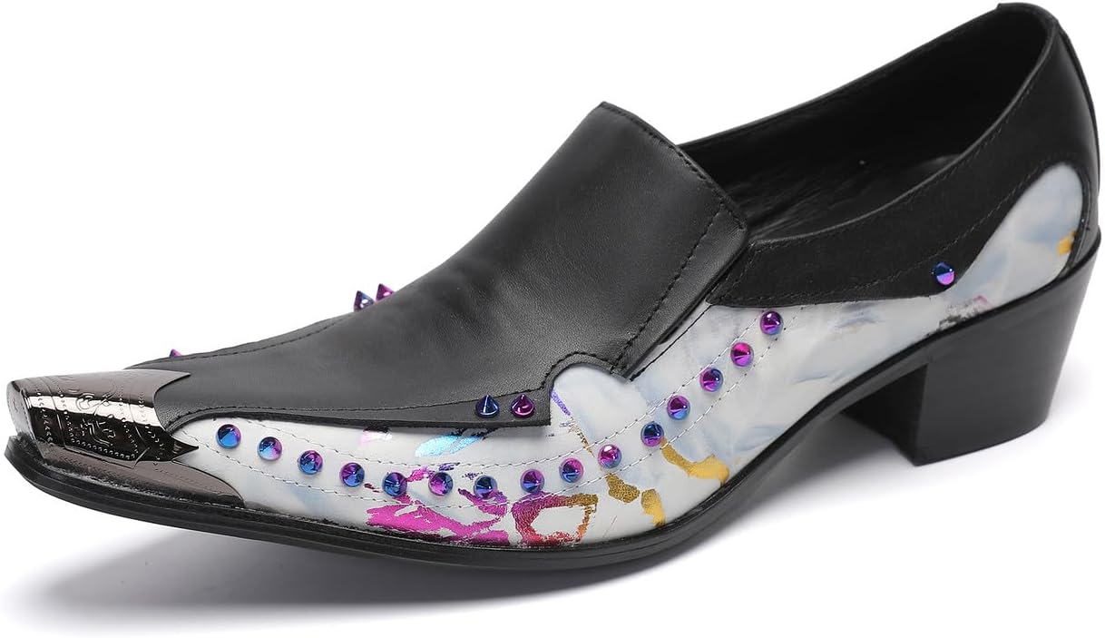 

Мужские повседневные лоферы Santimon - настоящая кожаная обувь с металлическим носком и радужными бусинами, на свадебные, бальные и праздничные мероприятия, черный