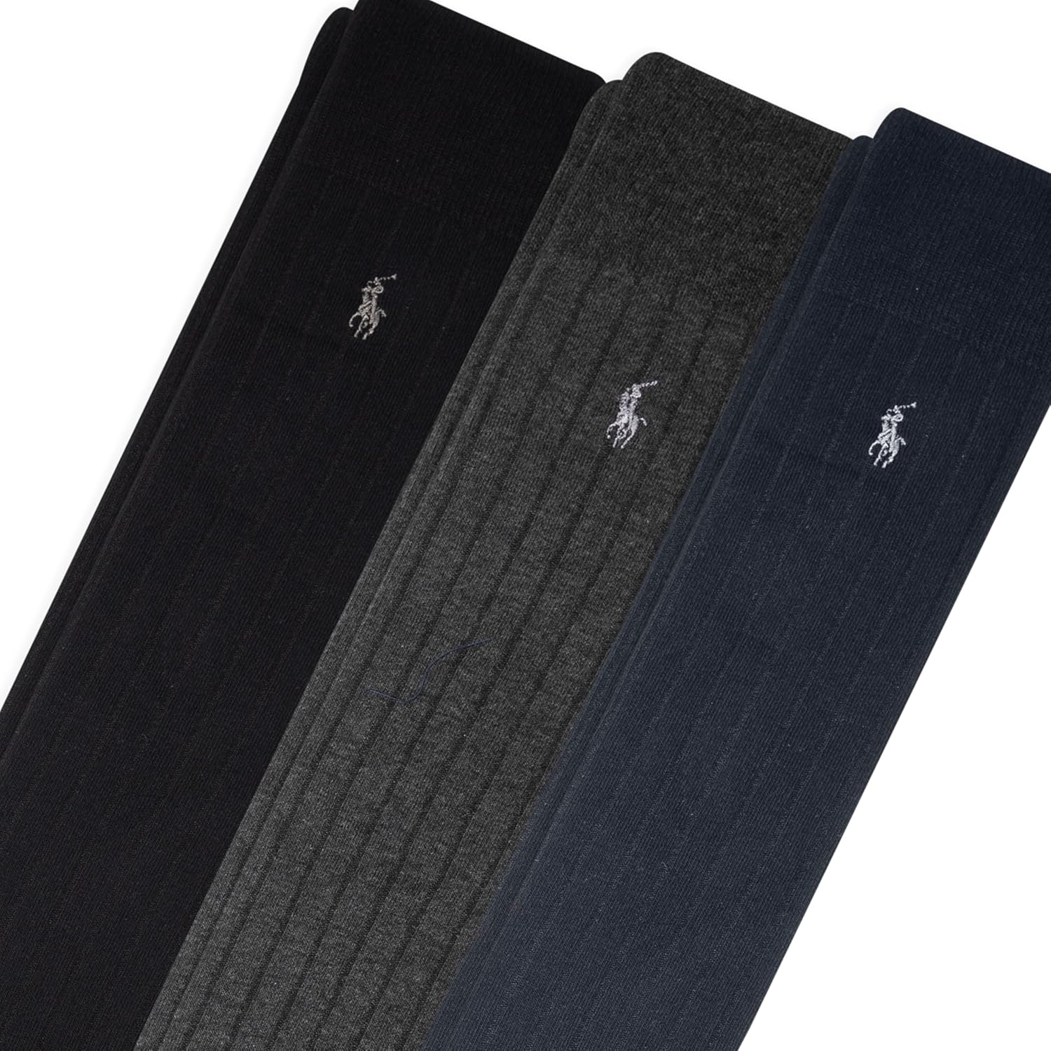 POLO RALPH LAUREN мужские носки Mercerized Cotton Ribbed Dress Otc - набор из 3 пар - усиленный хлопок для комфорта, Navy Assorted — фото 3