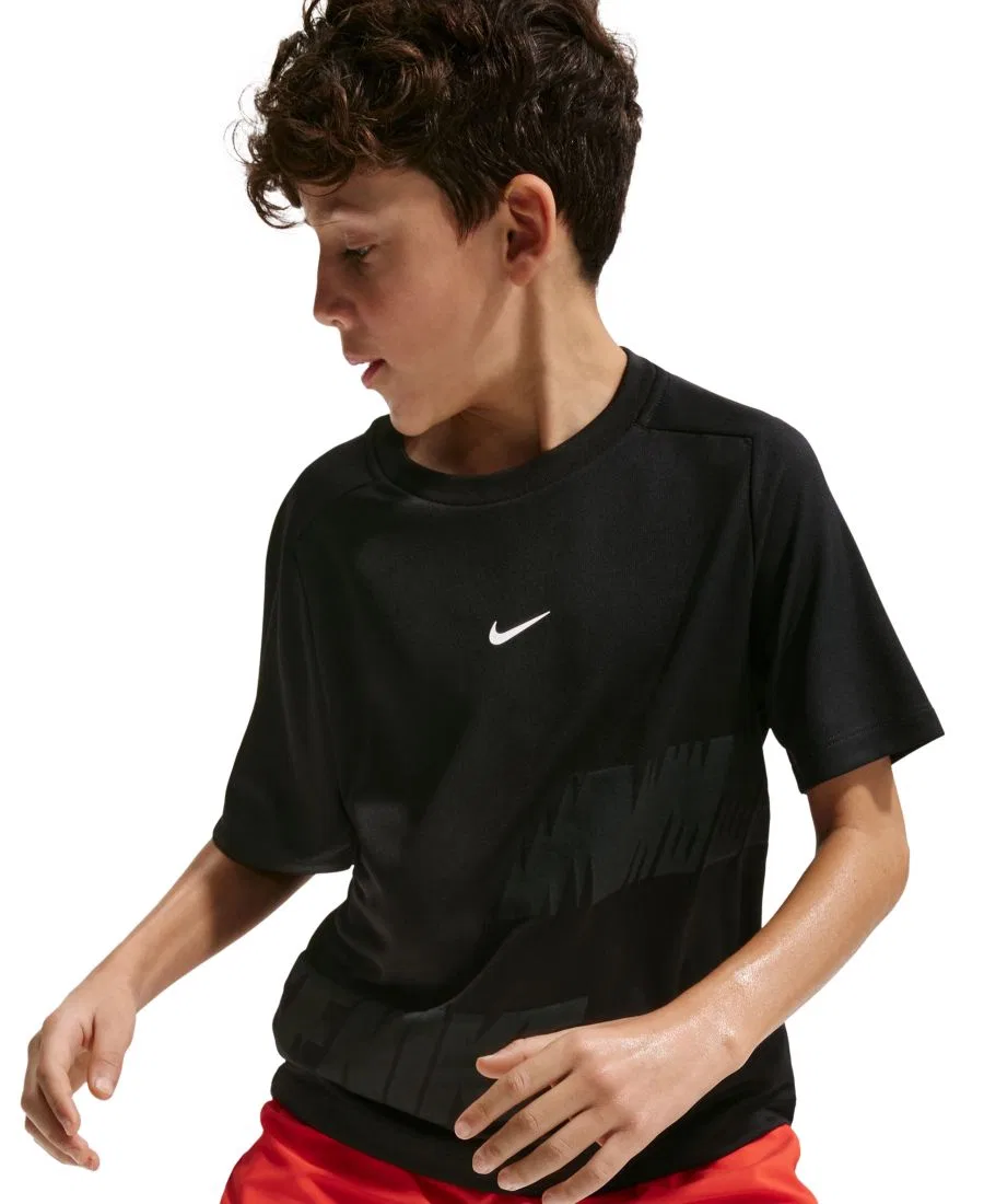 Детская футболка с коротким рукавом из быстросохнущей ткани Dri-Fit, размер 8-20 Nike, черный/белый — фото 3