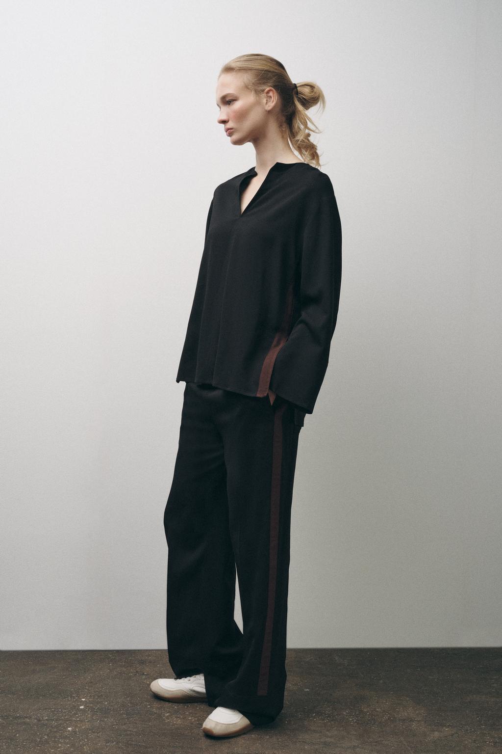 

Блузка в боковую полоску из коллекции zw ZARA, черный
