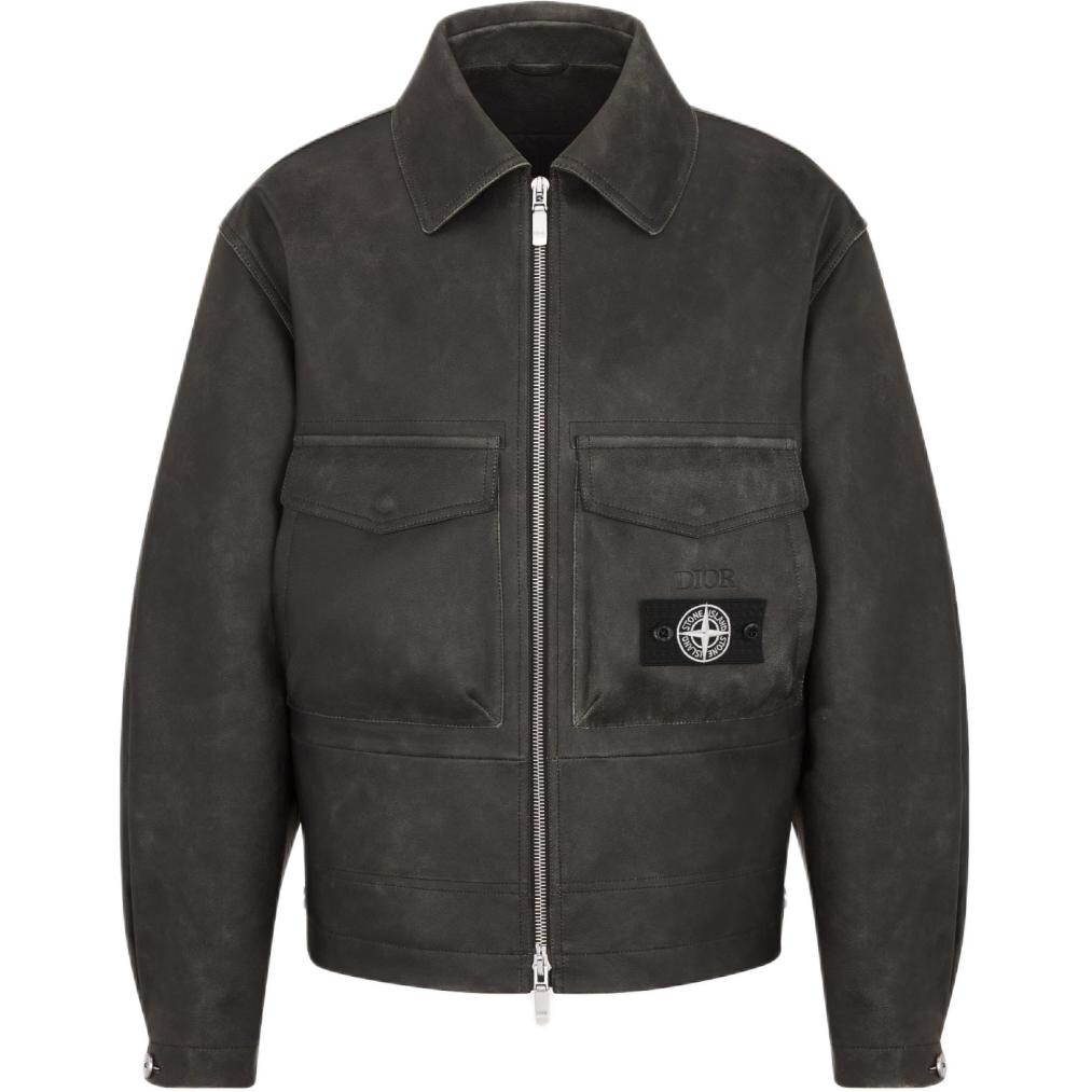 

Stone Island X Кожаная куртка мужская черная Dior, черный