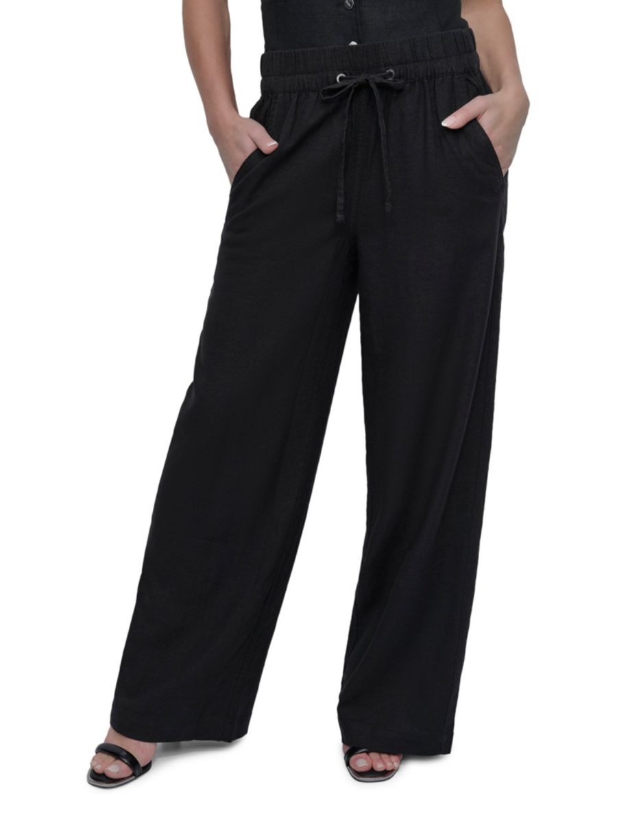 

Брюки из смесовой льняной ткани DKNY, черный