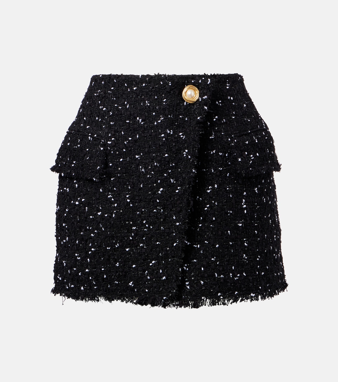 Мини-юбка из твида в горошек Balmain, Noir/Blanc