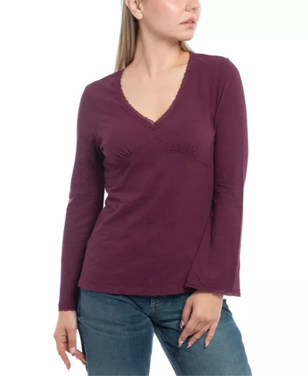 

Футболка с завышенной талией, трапециевидным вырезом и отделкой в стиле ампир. Wilt Clothing, фиолетовый