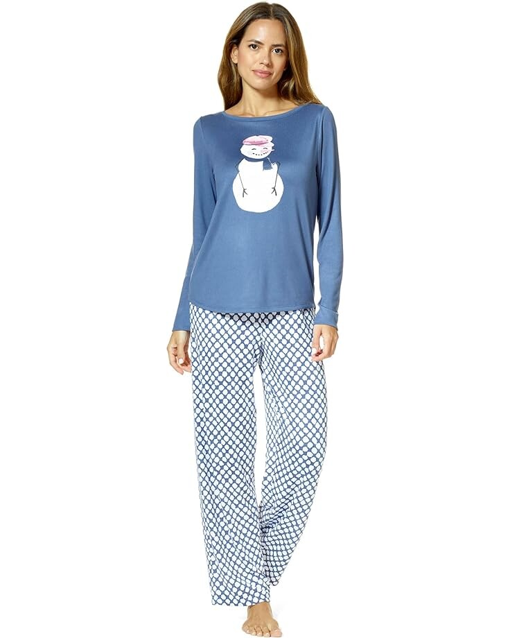 

Пижама HUE Snowman Smiles Brushed Loose Knit, цвет Blue Indigo
