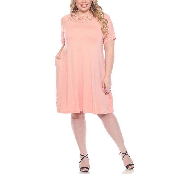 

Платье а-силуэс с коротким рукавом и перекрестным вырезом Plus size Wm Fashion, Rose