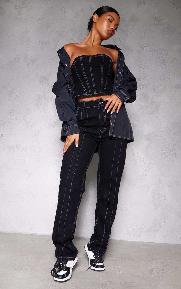 

PrettyLittleThing Черные прямые джинсы с контрастными швами