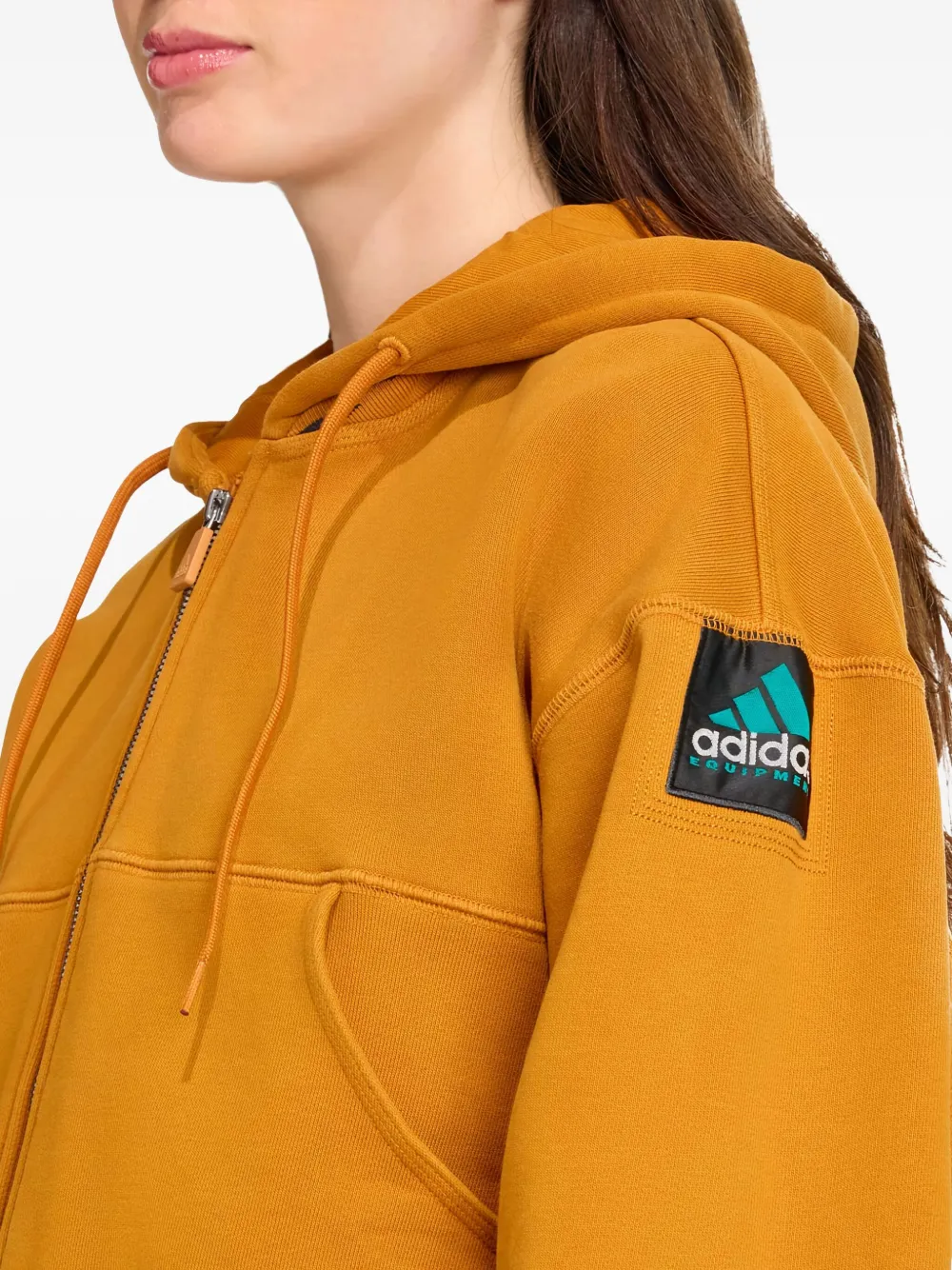 Толстовка с капюшоном на молнии с нашивкой-логотипом Adidas, коричневый — фото 4