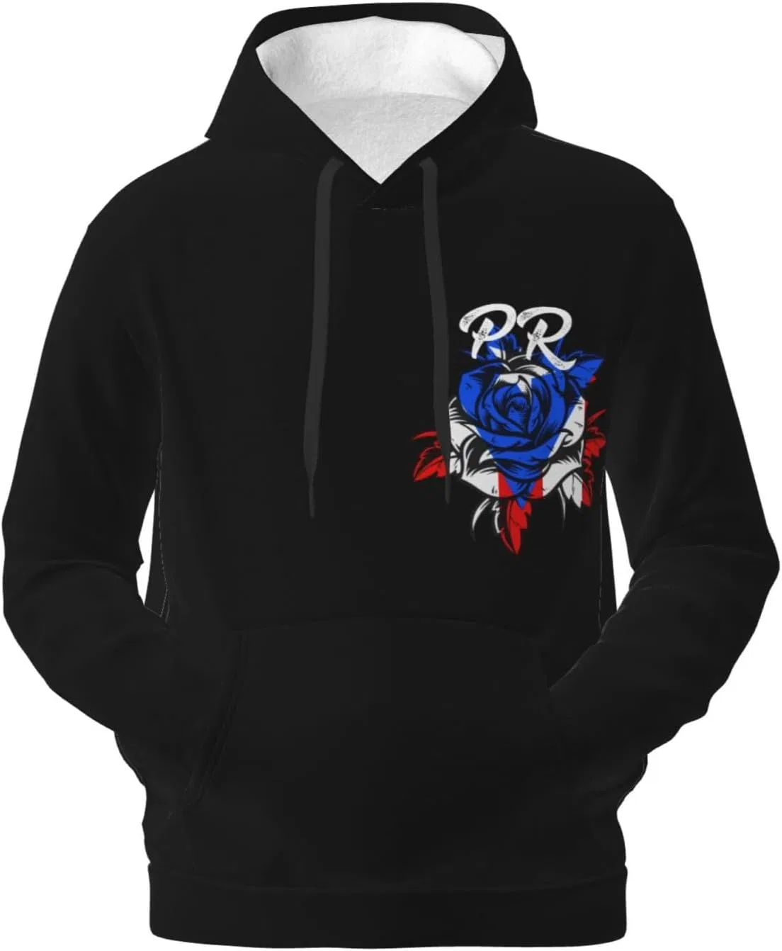 Винтажная флисовая толстовка с капюшоном и карманом Puerto Rico Flag Generic, черный — фото 2