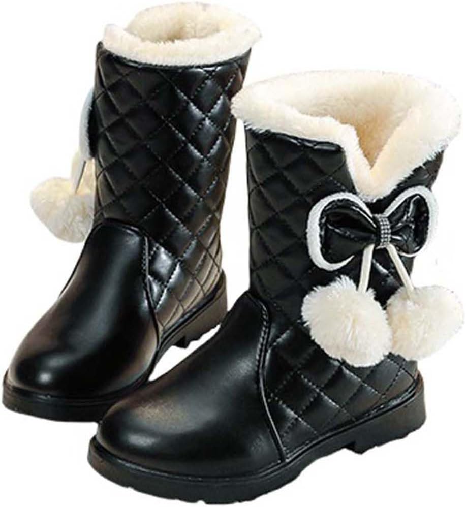 

Детские милые пушистые сапожки с подкладкой принцессы, зимние теплые толстые снежные ботинки с модным бантиком, сапоги средней длины Generic, Black